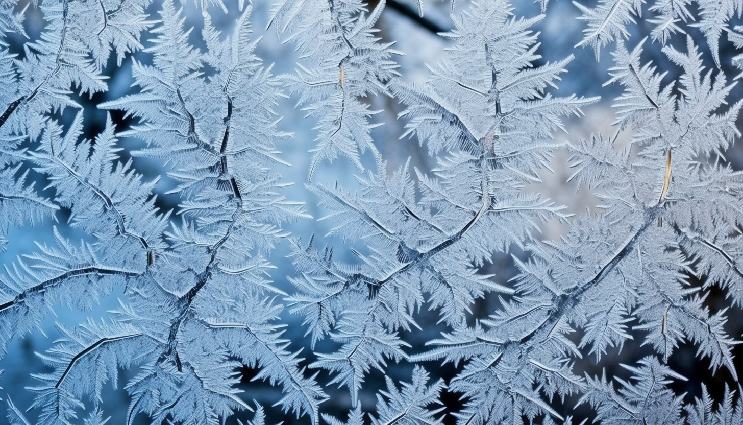 A delicate frost pattern on a windowpane.