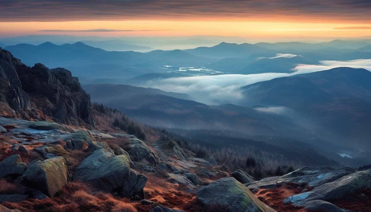 Breathtaking views from a mountaintop at dawn.