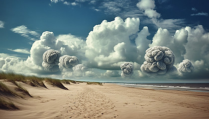 Whimsical cloud formations creating imaginative shapes in the sky.