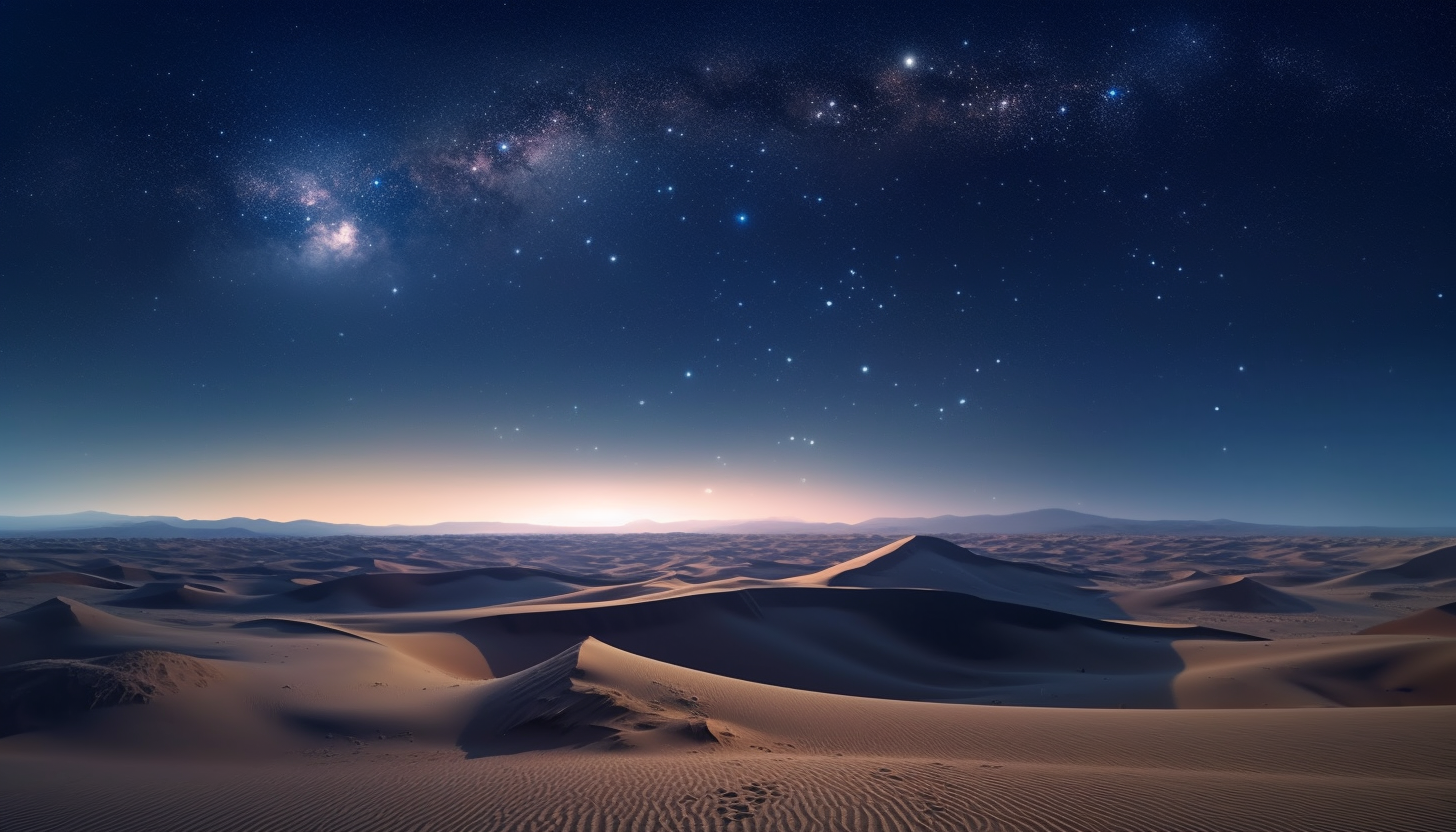 Sand dunes under a star-studded night sky.