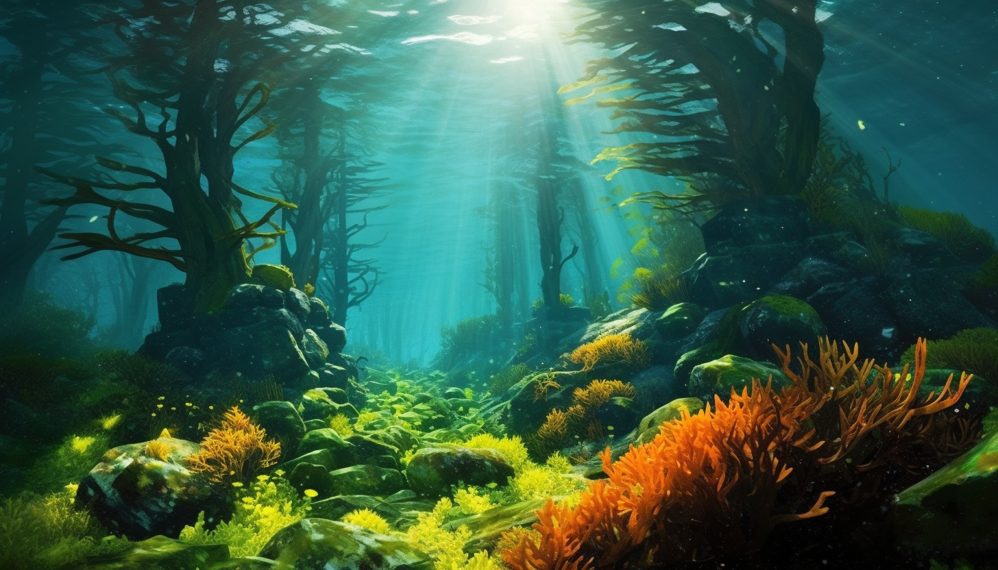 Vibrant kelp forests swaying in the underwater current.