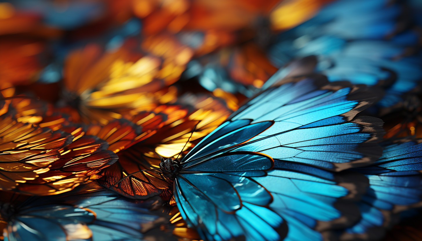 Macro view of a butterfly's wing, showcasing the intricate patterns and colors.