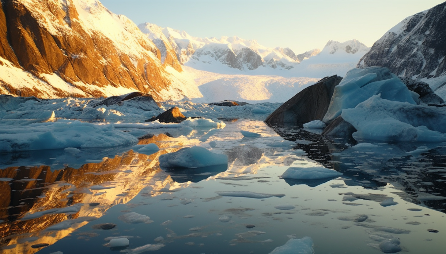 Glaciers glistening in the arctic sunlight.