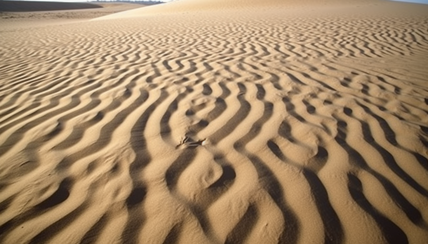 Sand patterns formed by the wind on a deserted beach.