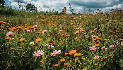 Rolling meadows filled with vibrant wildflowers and dancing butterflies.