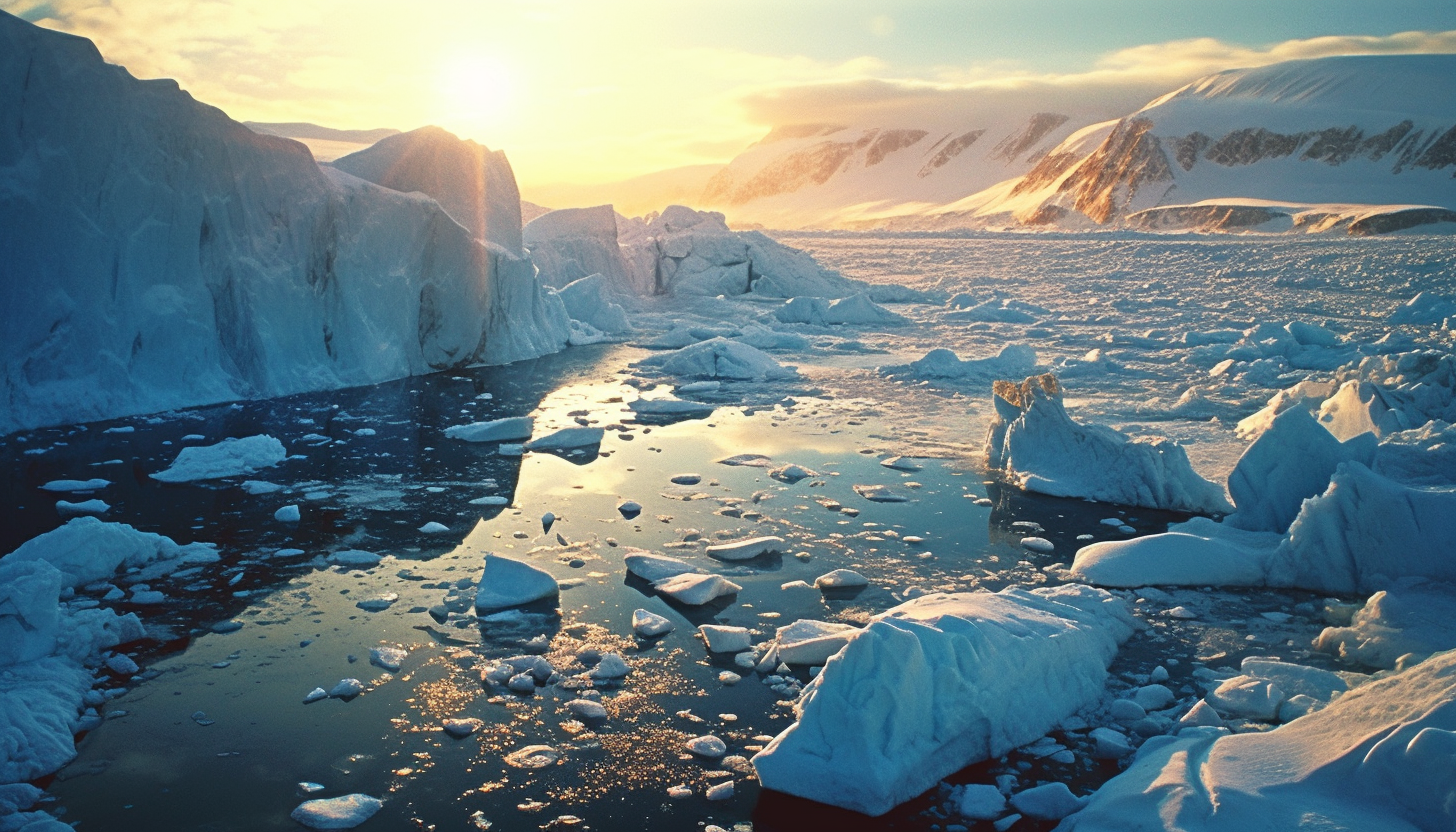 Glaciers glistening in the arctic sunlight.