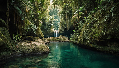 Tropical paradises with lush foliage, waterfalls, and hidden coves.