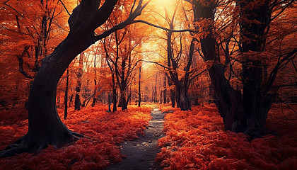 The fiery hues of a forest in autumn.