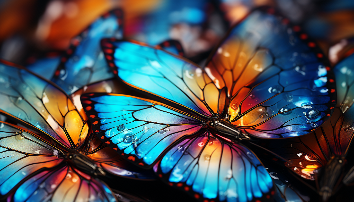 Macro shot of butterfly wings revealing intricate patterns and colors.