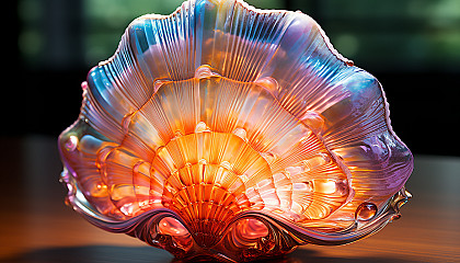 The iridescent inside of a seashell, displaying a myriad of colors.