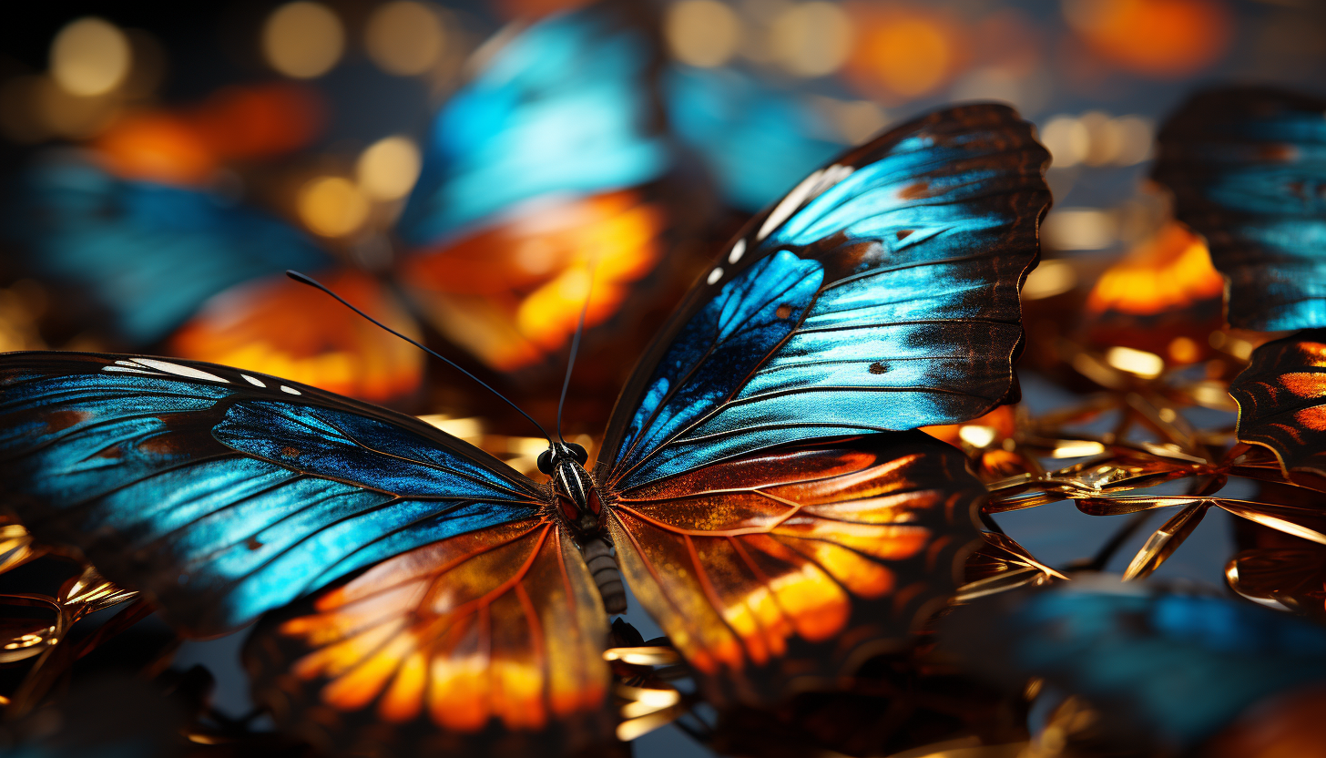 Macro shot of butterfly wings revealing intricate patterns and colors.