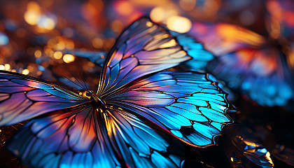 Macro view of iridescent butterfly wings, revealing intricate patterns.