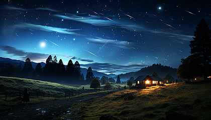 A vibrant meteor shower against the backdrop of a clear, dark night.