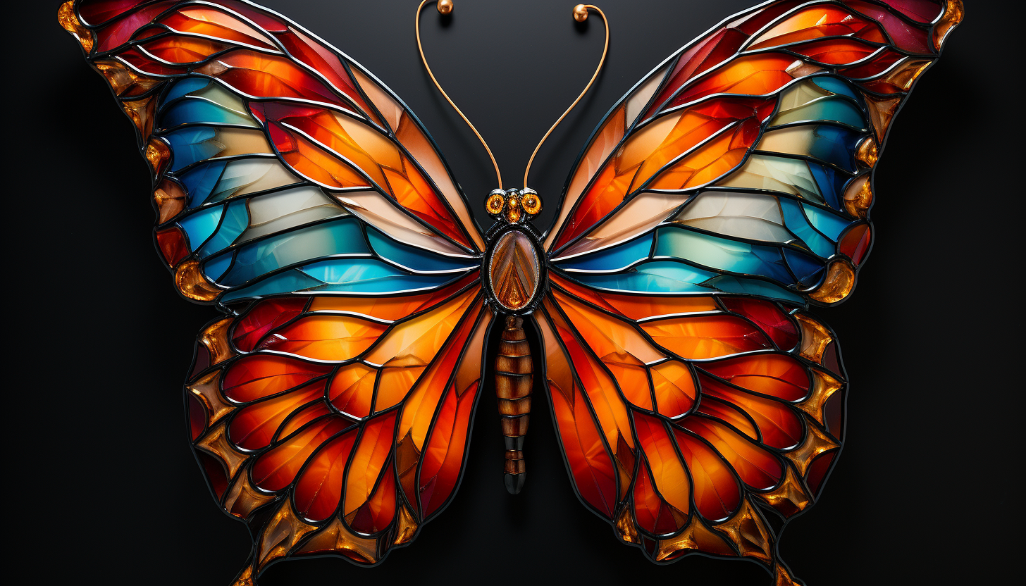 The intricate details of a butterfly wing, displaying a kaleidoscope of colors.