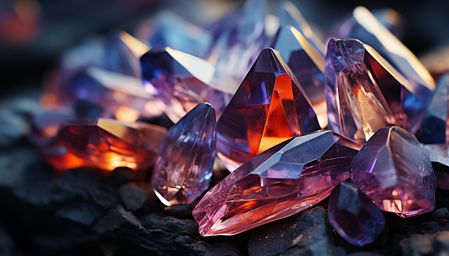 Macro view of crystal formations, revealing complex geometric shapes.