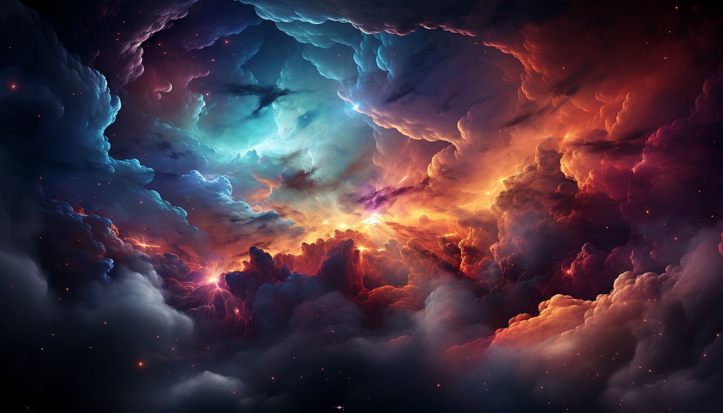 Nebula clouds in space, bursting with vibrant colors and shapes.