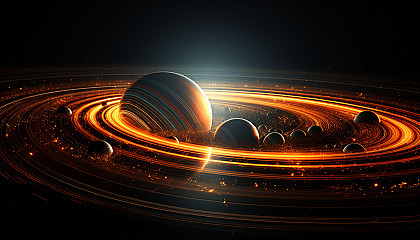 The rings of Saturn as viewed from a high-powered telescope, with their detailed patterns and shades.