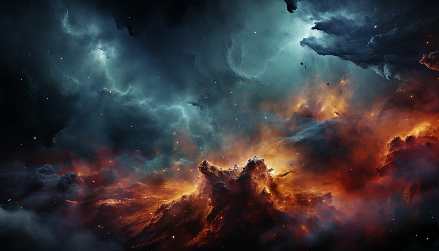 A vivid nebula in space, filled with vibrant hues and celestial formations.