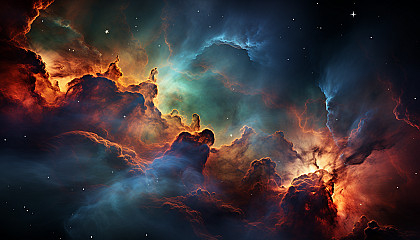 A vivid nebula glowing in deep space, captured by a telescope.