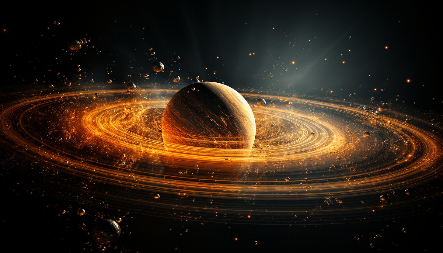 The rings of Saturn seen through a powerful telescope.
