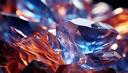 Macro shot of a crystal, showcasing its complex structure and reflective surfaces.