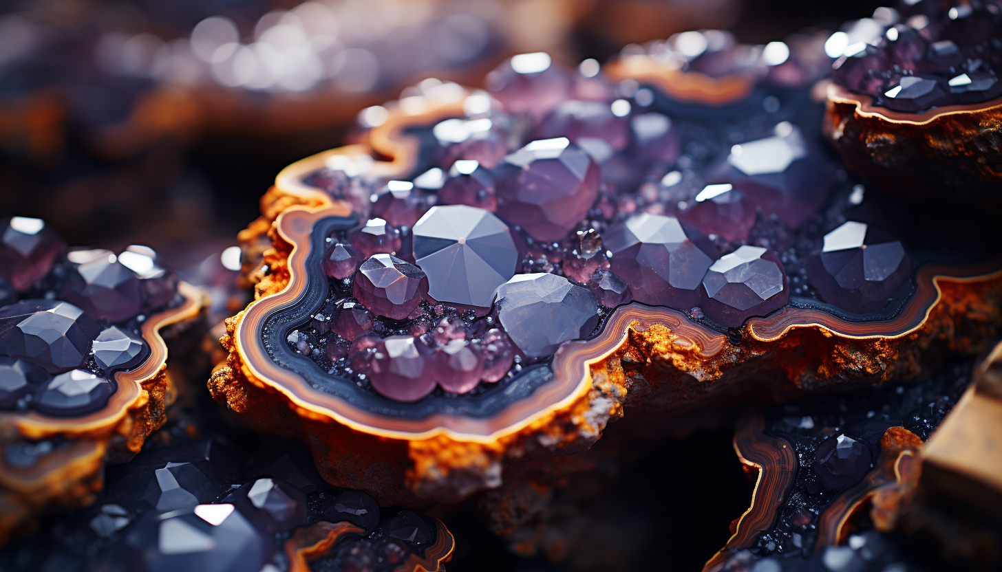 A close view of crystalline formations within a geode.