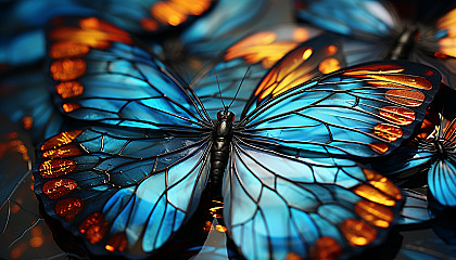 A macro view of butterfly wings revealing intricate patterns and hues.