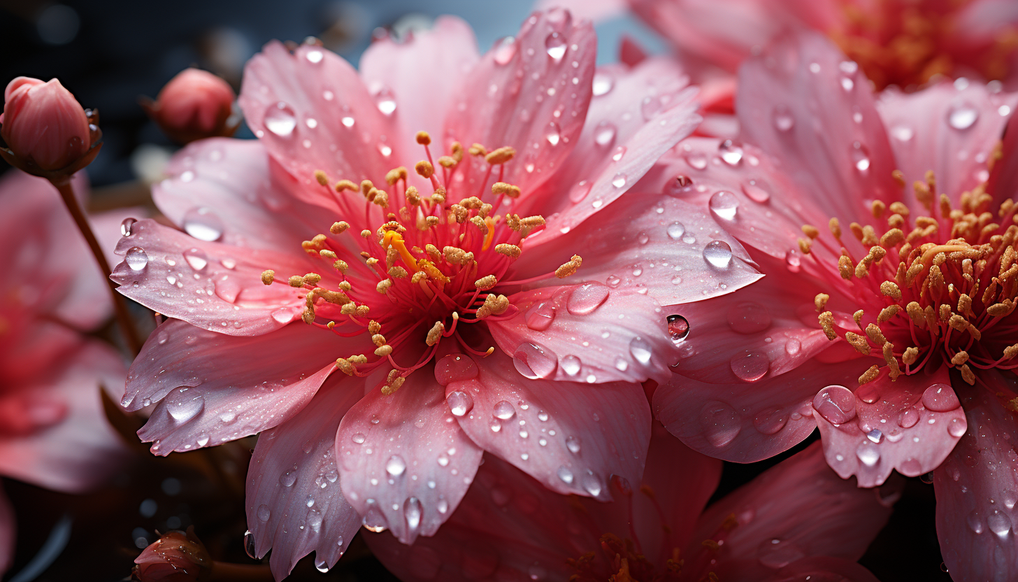 Macro view of petals and pollen in a blooming flower.