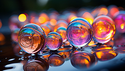 Close-up of a rainbow-hued bubble surface reflecting light.