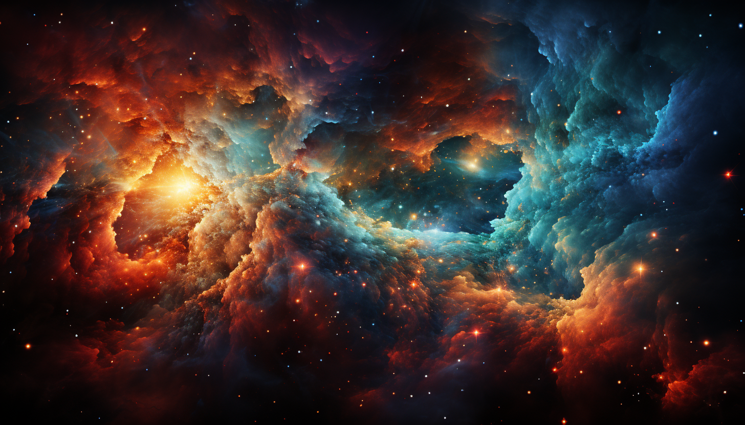 The swirling colors of a galaxy as seen through a high-powered telescope.