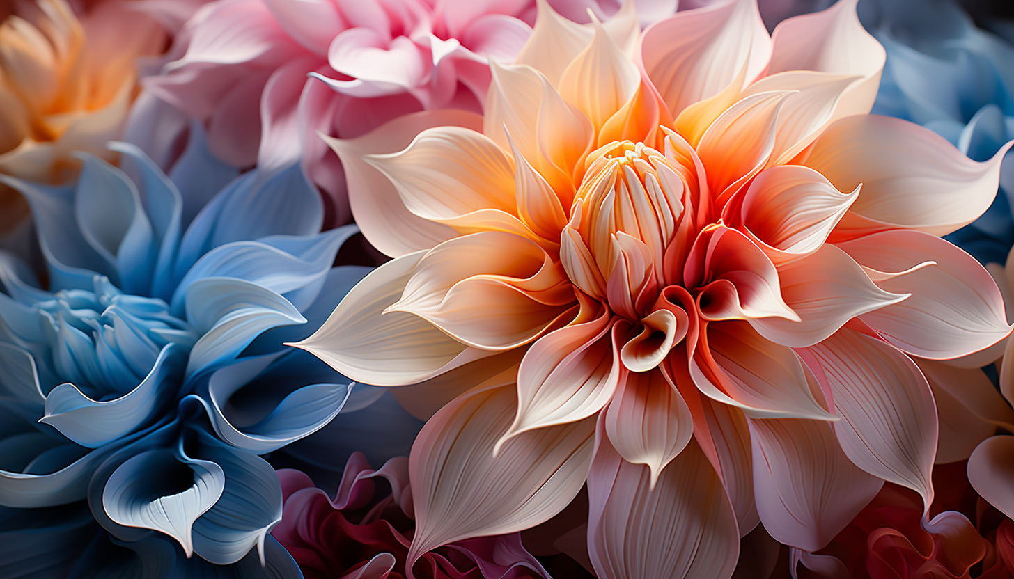 Macro shot of the complex patterns and colors in a flower petal.
