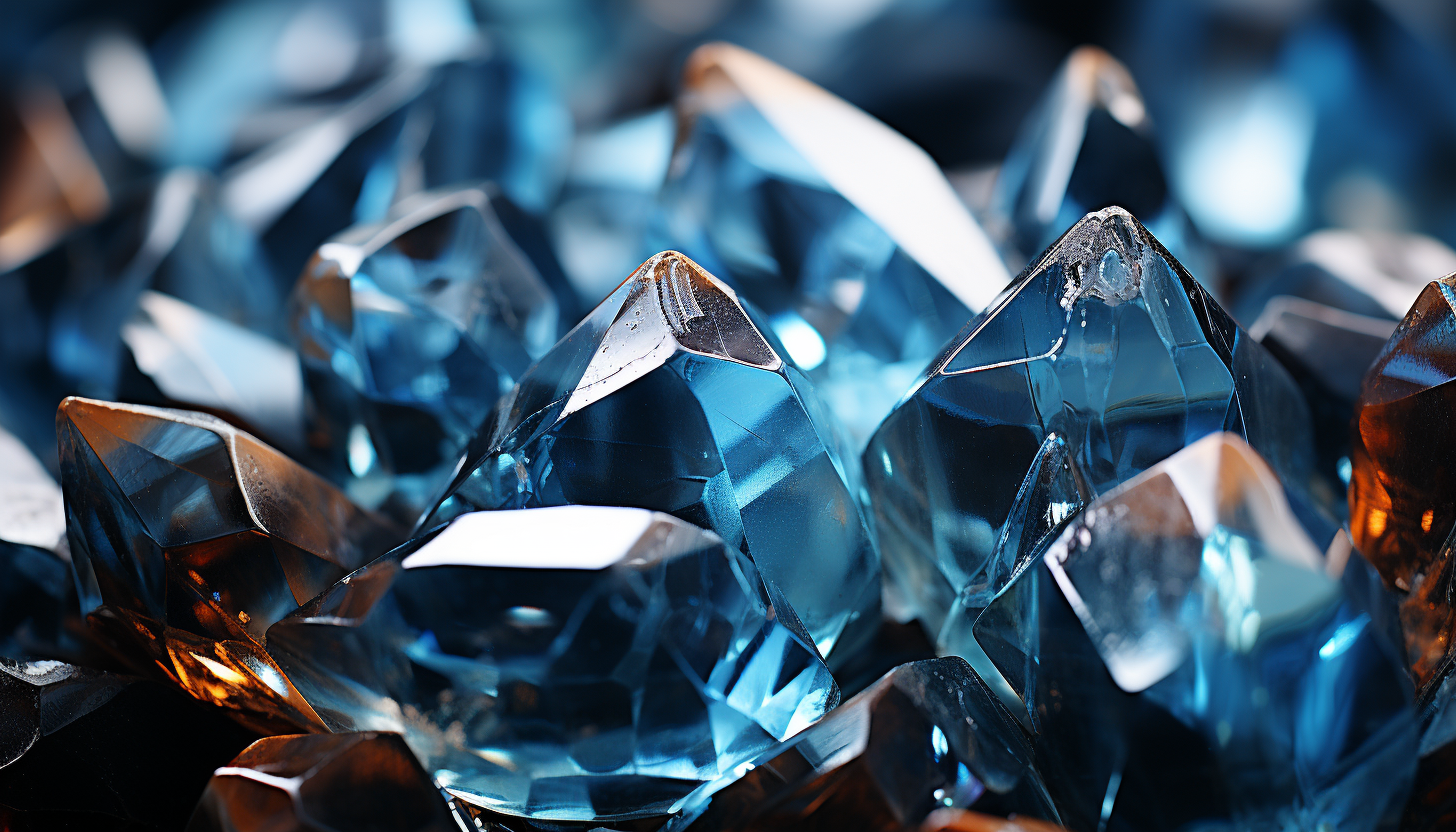 Close-up of a crystal formation, revealing geometric patterns and reflections.