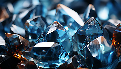 Close-up of a crystal formation, revealing geometric patterns and reflections.