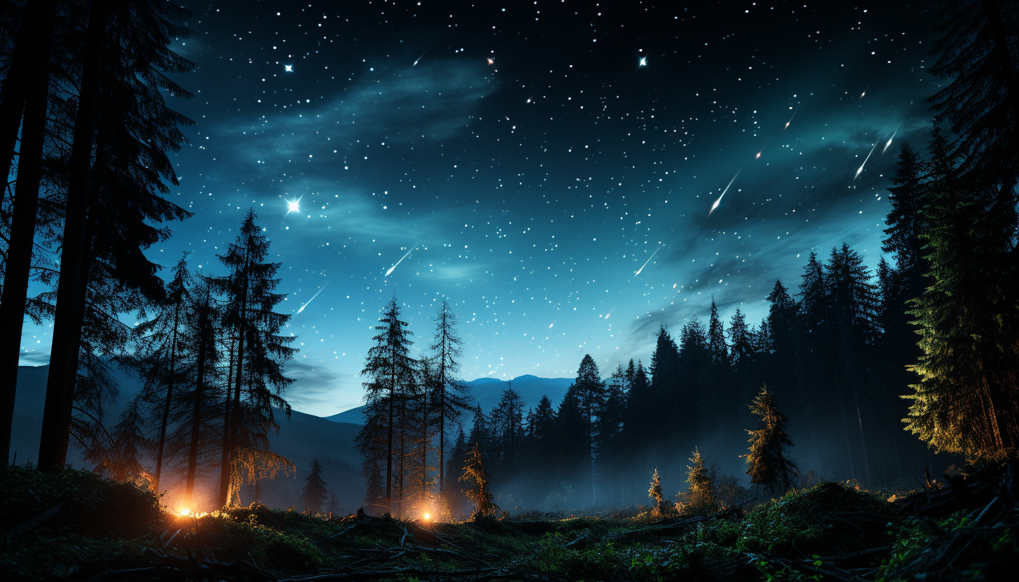 A meteor shower streaking across the night sky.