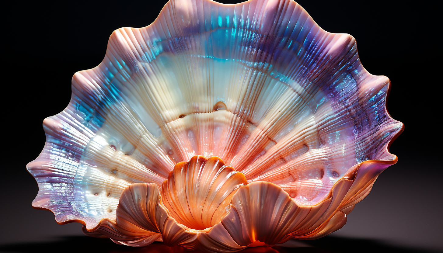 Detailed texture of a sea shell, displaying the natural iridescence.