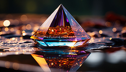 Macro image of a rainbow prism effect in a water droplet.