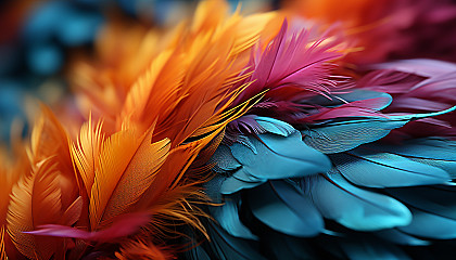 Close-up of a hummingbird's feathers, showcasing their radiant colors.