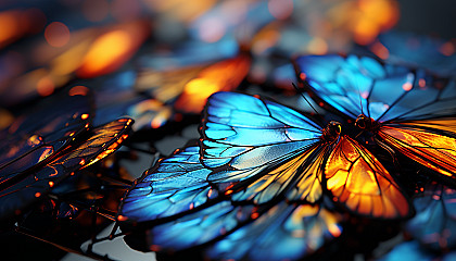 A macro shot of a butterfly wing revealing intricate patterns and colors.