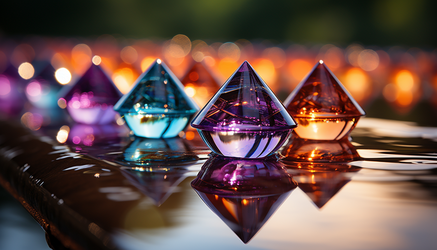 Macro image of a rainbow prism effect in a water droplet.