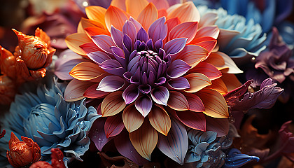 Macro view of a blooming flower, highlighting intricate details and bright colors.