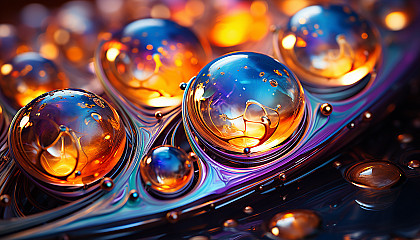 Macro view of iridescent soap bubbles reflecting a kaleidoscope of colors.