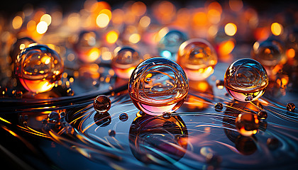 A close-up of the colorful surface of a soap bubble, reflecting light.