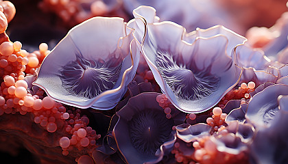 A detailed view of the delicate structure within a crystal or geode.