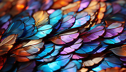 Macro view of the iridescent scales on a butterfly's wing.