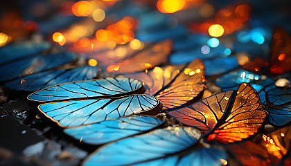 Macro view of butterfly wings, revealing intricate patterns and hues.