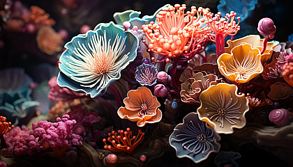 Vibrant and colorful coral reefs captured in a close-up underwater shot.