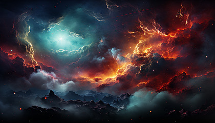 A vivid nebula in deep space, bursting with color and star formation.