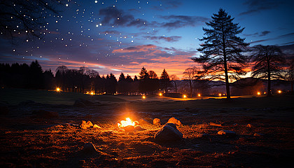 A meteor shower lighting up the night sky with streaks of color.