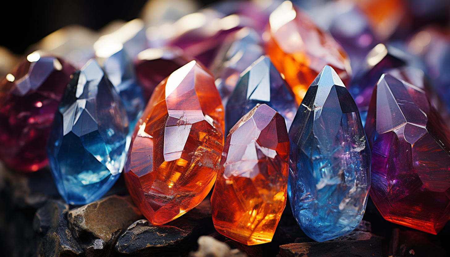 A macro shot of crystals forming unique and colorful patterns.