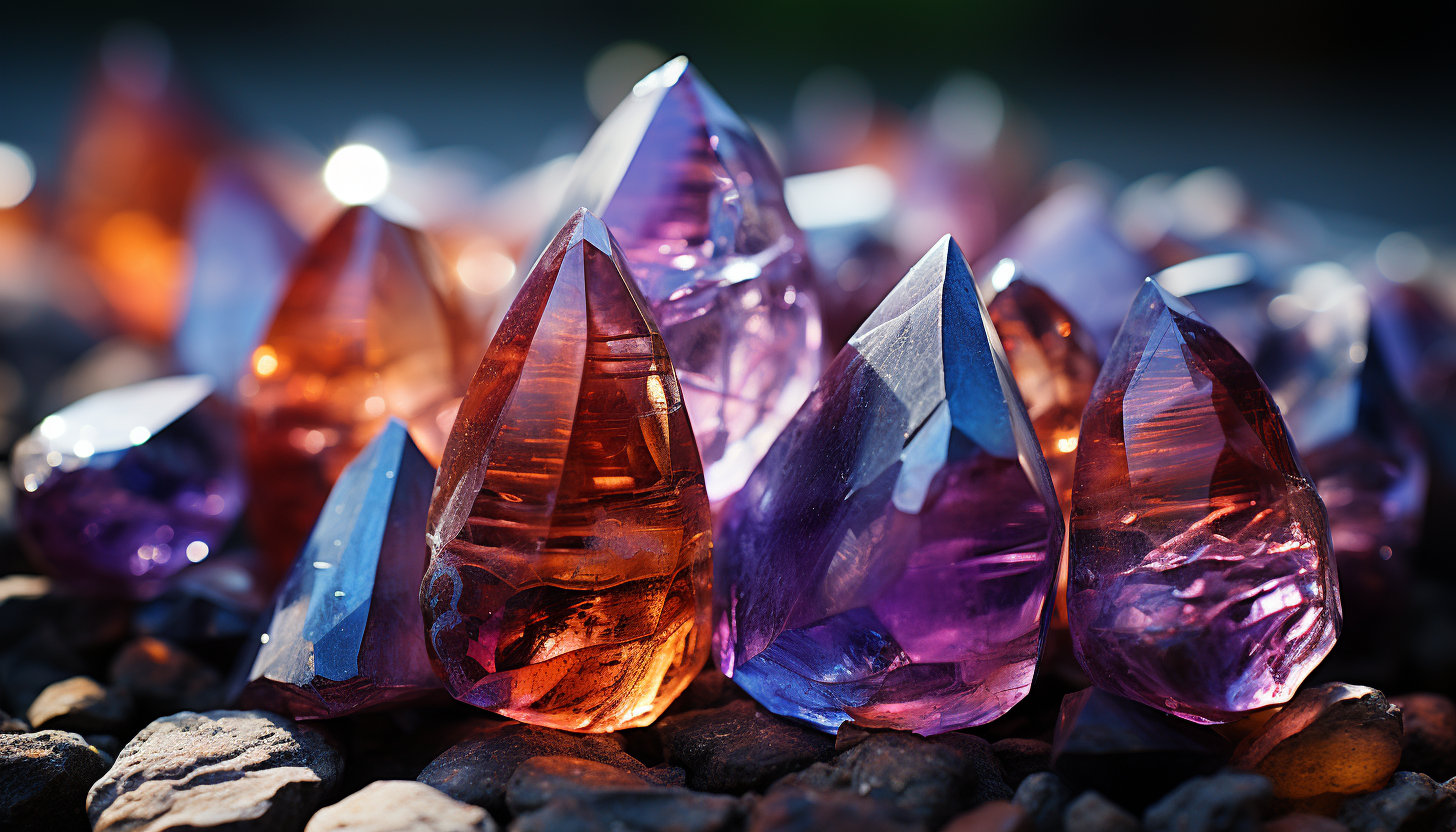 A close-up of crystals forming in a colorful mineral rock.